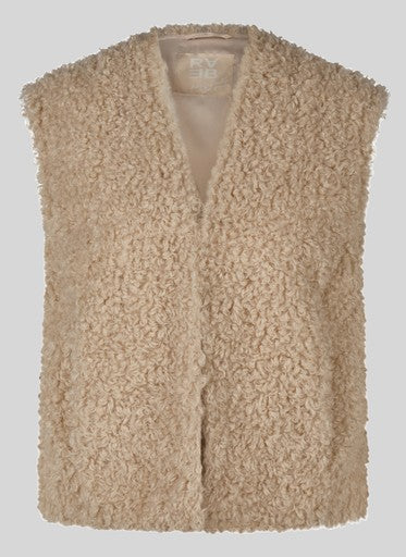Rabe Biscuit Faux Fur Gilet with V Neck & Hook Fastening
