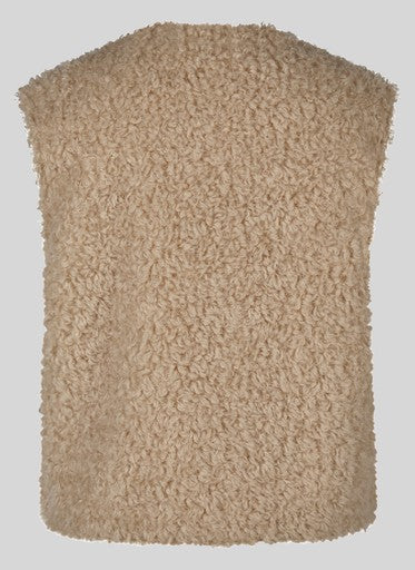 Rabe Biscuit Faux Fur Gilet with V Neck & Hook Fastening