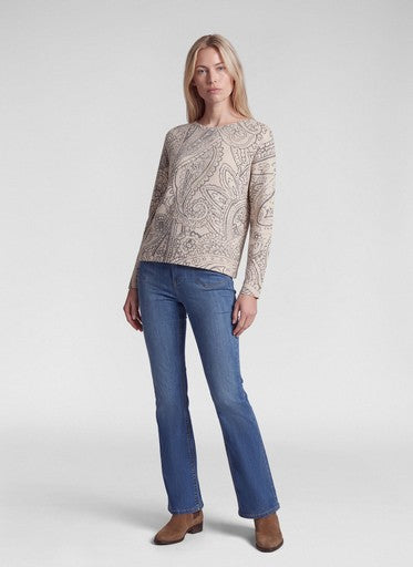 Rabe Beige & Grey Print Soft Feel Round Neck Long Sleeve Top