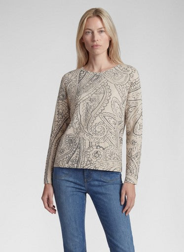Rabe Beige & Grey Print Soft Feel Round Neck Long Sleeve Top