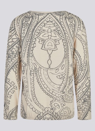 Rabe Beige & Grey Print Soft Feel Round Neck Long Sleeve Top