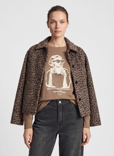 Rabe Taupe Animal Print Wool Blend Jacket