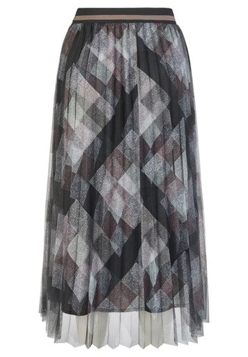 Rabe Grey Patterned Mesh Pleated Midi Skirt