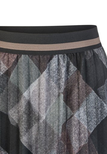 Rabe Grey Patterned Mesh Pleated Midi Skirt