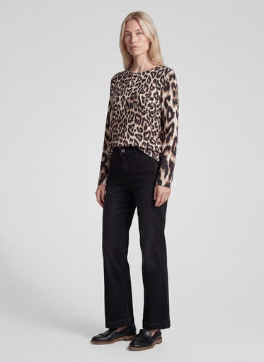 Rabe Taupe & Black Animal Print Fine Knit Crew Neck Sweater