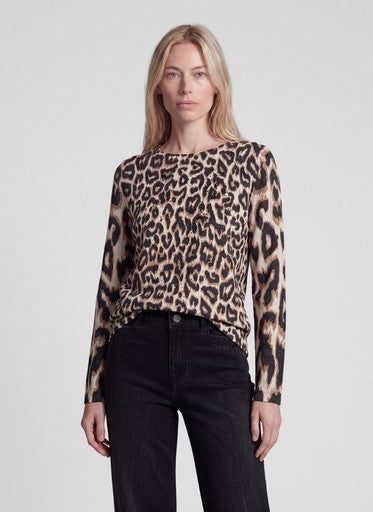 Rabe Taupe & Black Animal Print Fine Knit Crew Neck Sweater