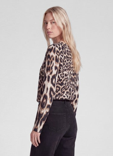 Rabe Taupe & Black Animal Print Fine Knit Crew Neck Sweater