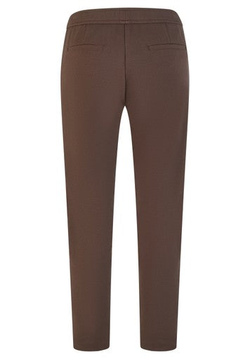Rabe Brown Slim Leg Stretch Trousers | Elasticated Drawstring Waist & Zip Pockets