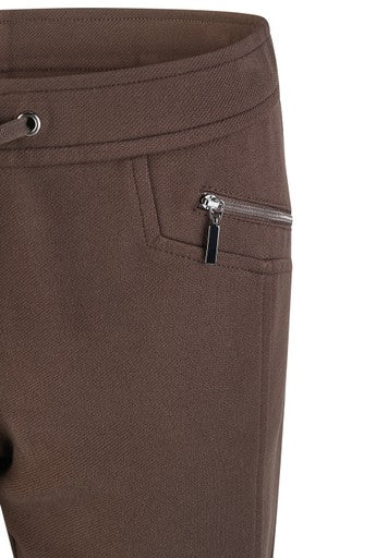 Rabe Brown Slim Leg Stretch Trousers | Elasticated Drawstring Waist & Zip Pockets