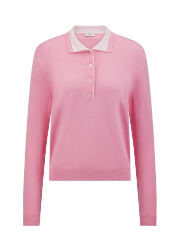Riani Pink Viscose-Blend Knitted Long Sleeve Polo Top 637215