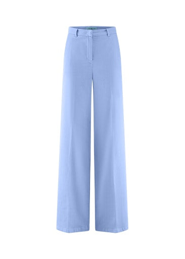 Riani Light Blue Wide Leg Cotton Blend Trousers