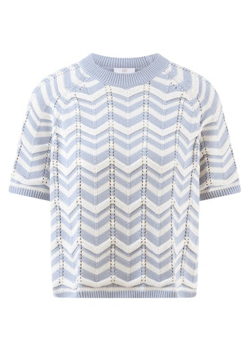 Riani Light Blue Wave Pattern Crew Neck Knit Sweater 637400