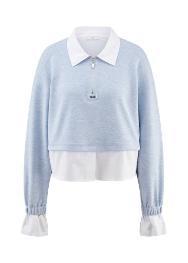 Riani Light Blue Long Sleeve Polo Shirt with White Collar, Cuffs and Hem 638470