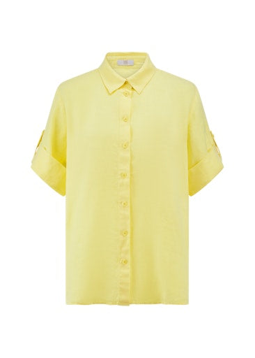 Riani Yellow Linen Shirt – Loose Fit Button-Up Shirt with Collar & Roll-Tab Sleeves 545700