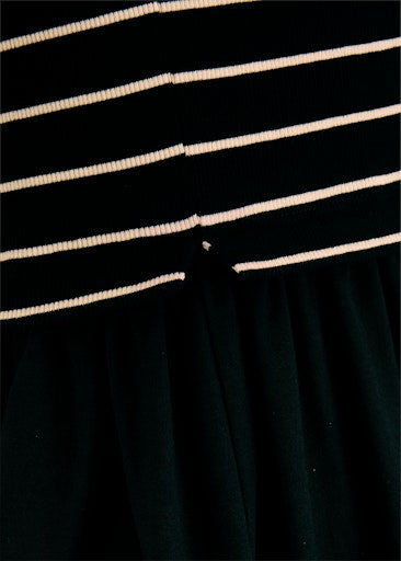 Riani Black Maxi Dress with Striped Stretch Cotton Bodice & Plain Skirt