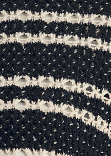 Riani Black Striped Cotton Half Sleeve Crew Neck Knit Sweater