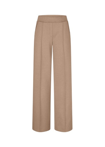 Riani Light Brown Wide Leg Trousers with Elasticated Waistband & Side Pockets
