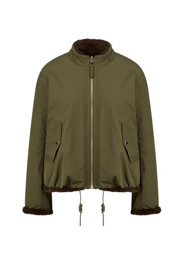 Riani Olive Reversible Outdoor Jacket – Faux Fur Lined, Zip Front & Popper Pockets