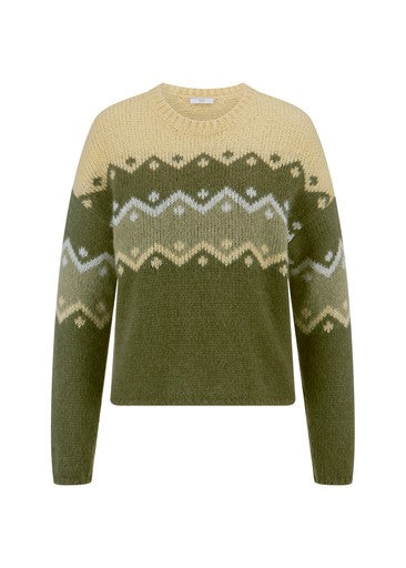 Riani Olive Patterned Alpaca Blend Chunky Knit Sweater