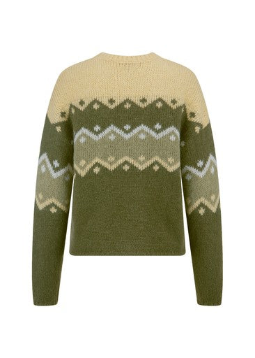 Riani Olive Patterned Alpaca Blend Chunky Knit Sweater