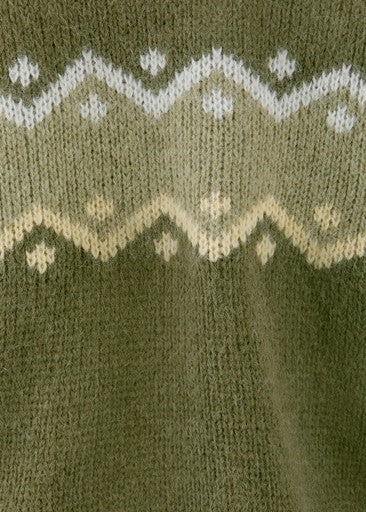 Riani Olive Patterned Alpaca Blend Chunky Knit Sweater