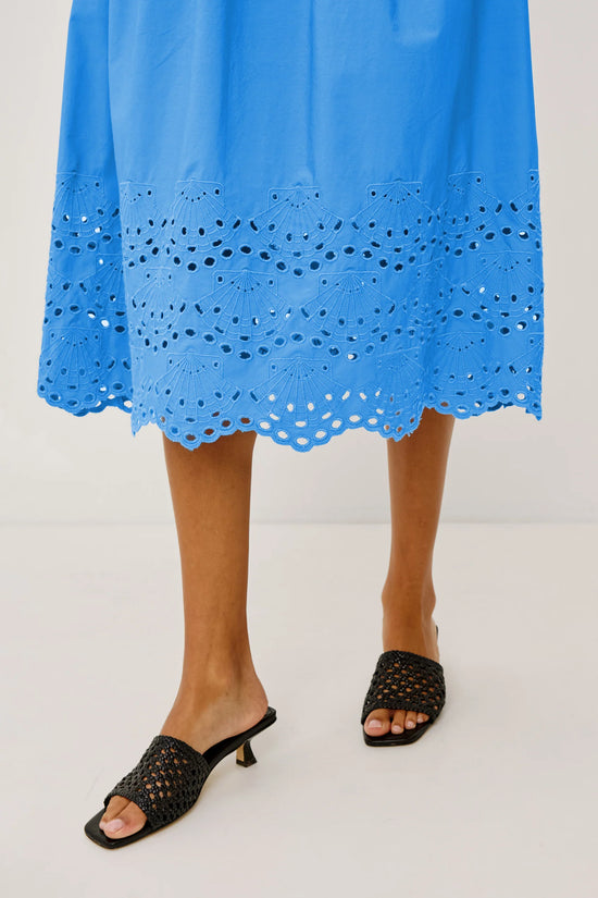 Rails Blue Shirred Shoulder Cotton Midi Dress ROXANNE
