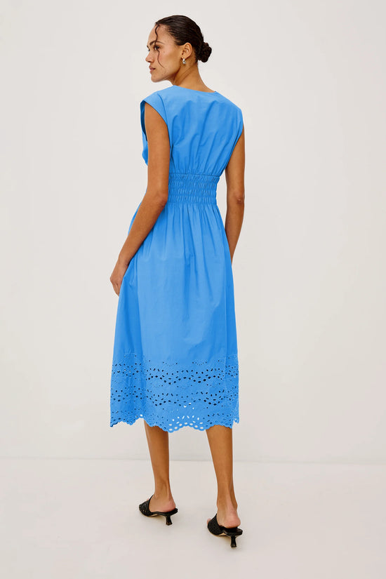 Rails Blue Shirred Shoulder Cotton Midi Dress ROXANNE