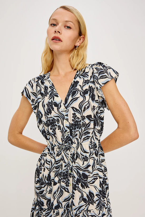 Rails Print Cotton Poplin Midi Dress with Flutter Sleeves ROZA