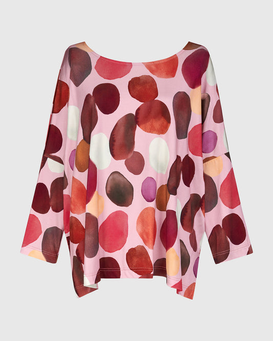 Alembika Multi‑Coloured Spot Print Relaxed Fit Top with Boat Neck and 3/4 Sleeves RT367M