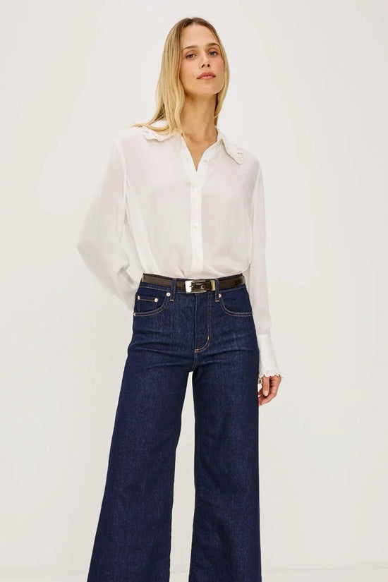Rails Ivory Lace Trim Blouse with Rounded Collar, Long Sleeves BEATRIX