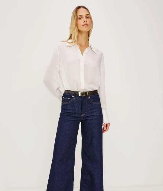 Rails Ivory Lace Trim Blouse with Rounded Collar, Long Sleeves BEATRIX