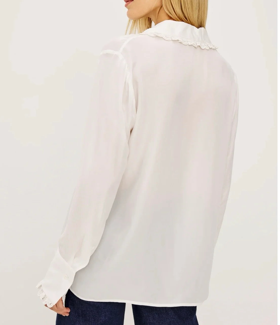 Rails Ivory Lace Trim Blouse with Rounded Collar, Long Sleeves BEATRIX
