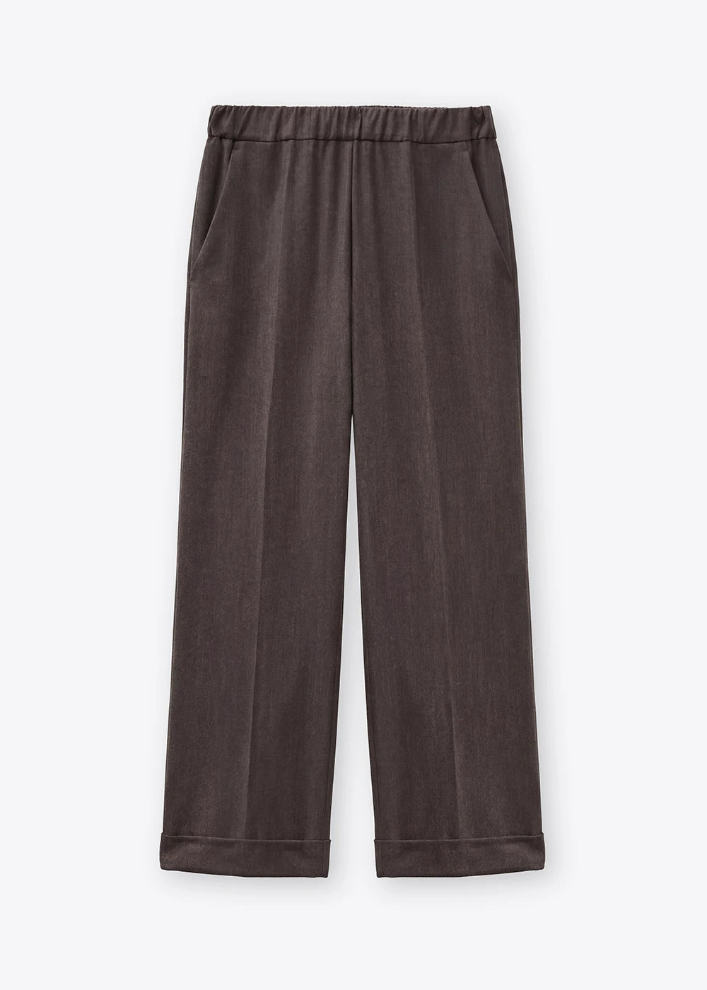 Rosso 35 Brown Straight-Leg Trousers with a Turned-Up Hem