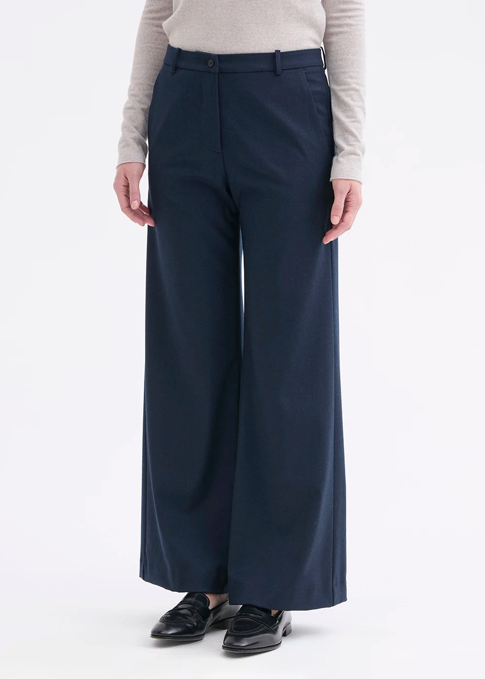 Rosso 35 Navy Wide Leg Bootcut Trousers
