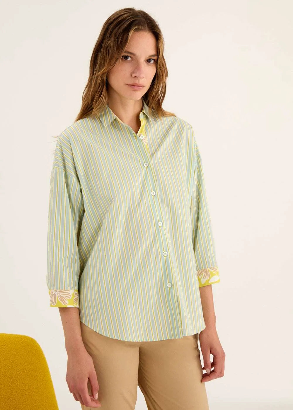 Rosso 35 stripe and floral print shirt S7020B
