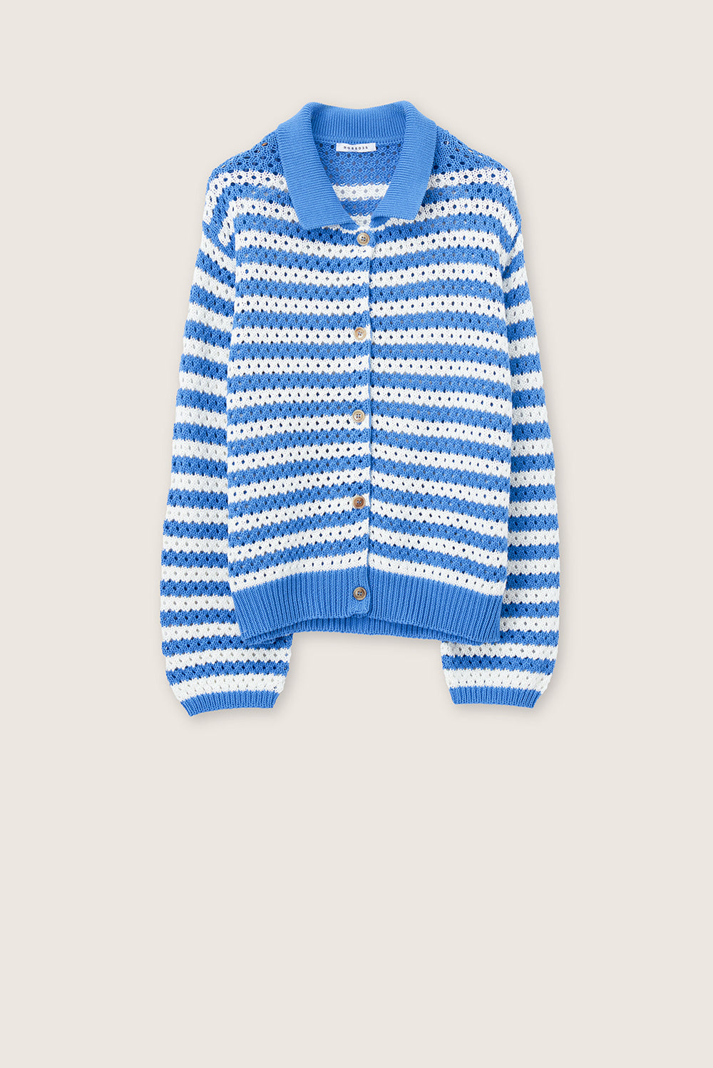 Rosso 35 Cornflower Blue Striped Cotton Cardigan with Collar