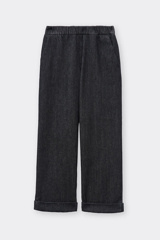 Rosso 35 Dark Denim Wide Leg Jeans with Turn-Up Hem & Elasticated Waist