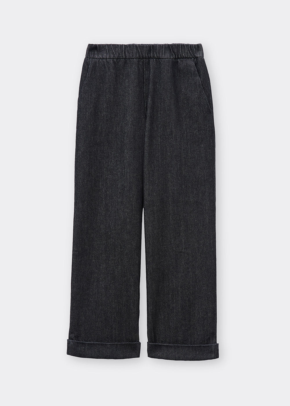 Rosso 35 Dark Denim Wide Leg Jeans with Turn-Up Hem & Elasticated Waist