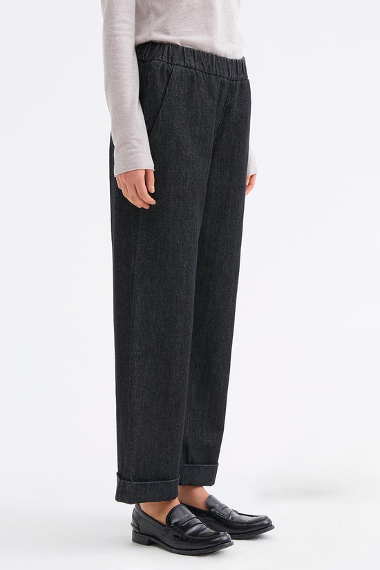 Rosso 35 Dark Denim Wide Leg Jeans with Turn-Up Hem & Elasticated Waist