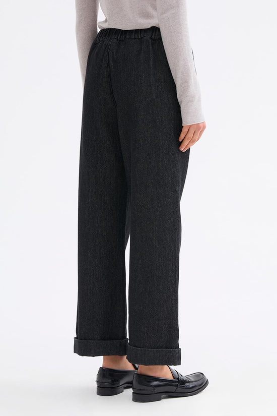 Rosso 35 Dark Denim Wide Leg Jeans with Turn-Up Hem & Elasticated Waist