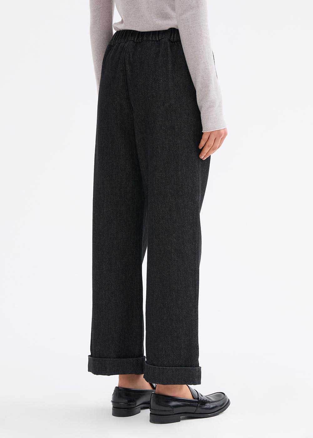 Rosso 35 Dark Denim Wide Leg Jeans with Turn-Up Hem & Elasticated Waist
