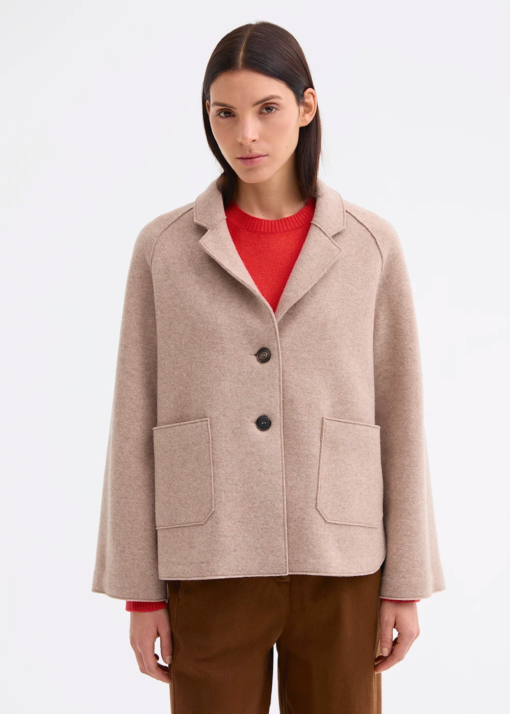 Rosso 35 Beige Boiled-Wool Jacket with Raglan Sleeves