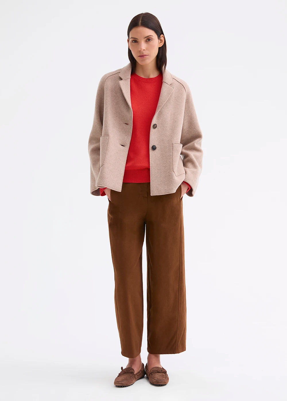 Rosso 35 Beige Boiled-Wool Jacket with Raglan Sleeves