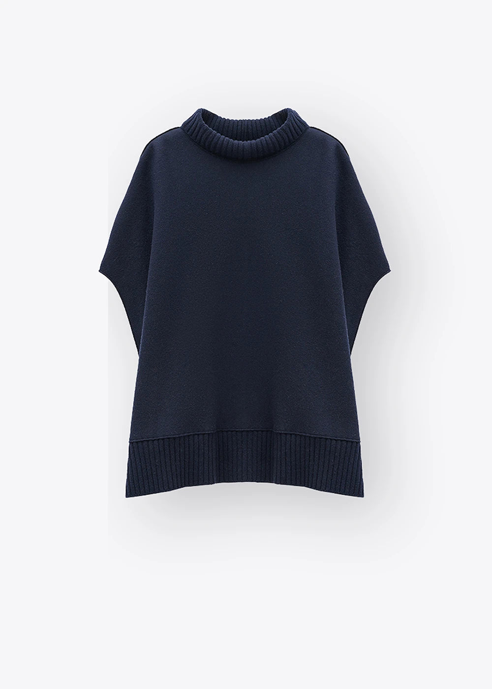 Rosso 35 Navy Felted Wool Cape with Knit Detailing