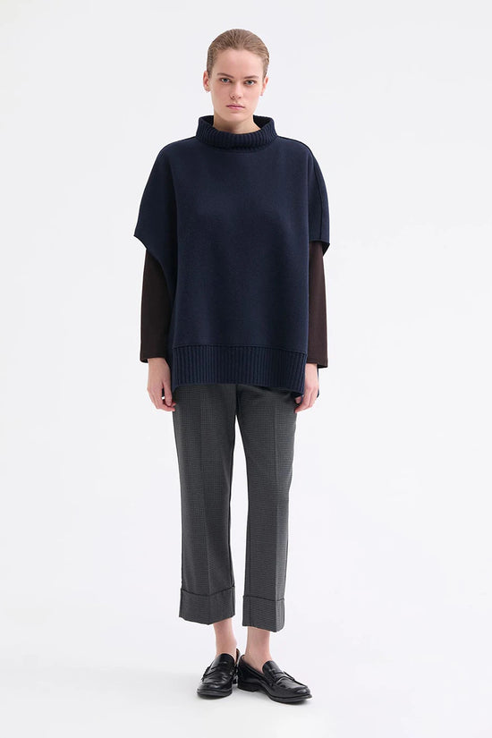 Rosso 35 Navy Felted Wool Cape with Knit Detailing