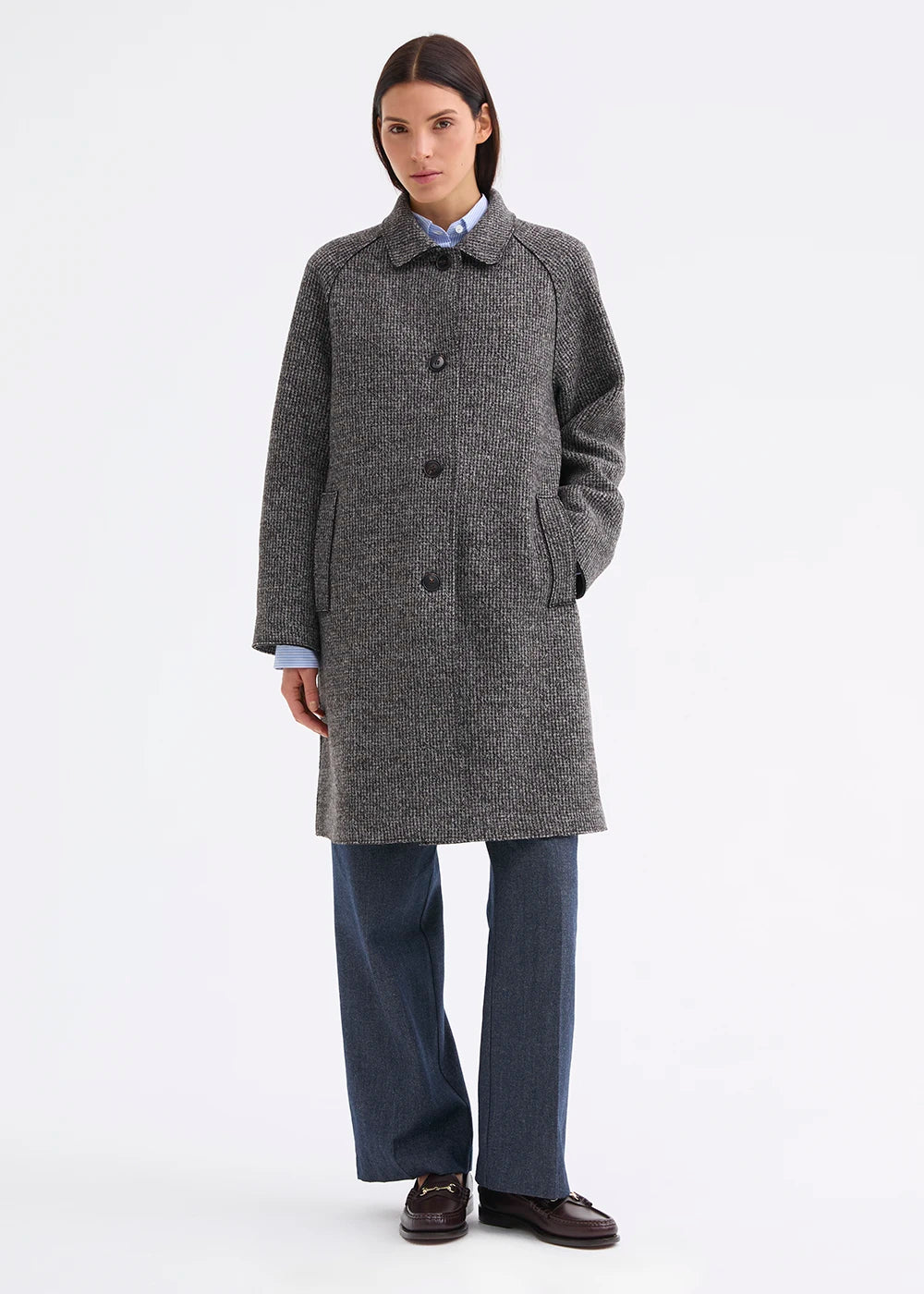 Rosso 35 Brown Felted Wool Coat with Raglan Sleeve 