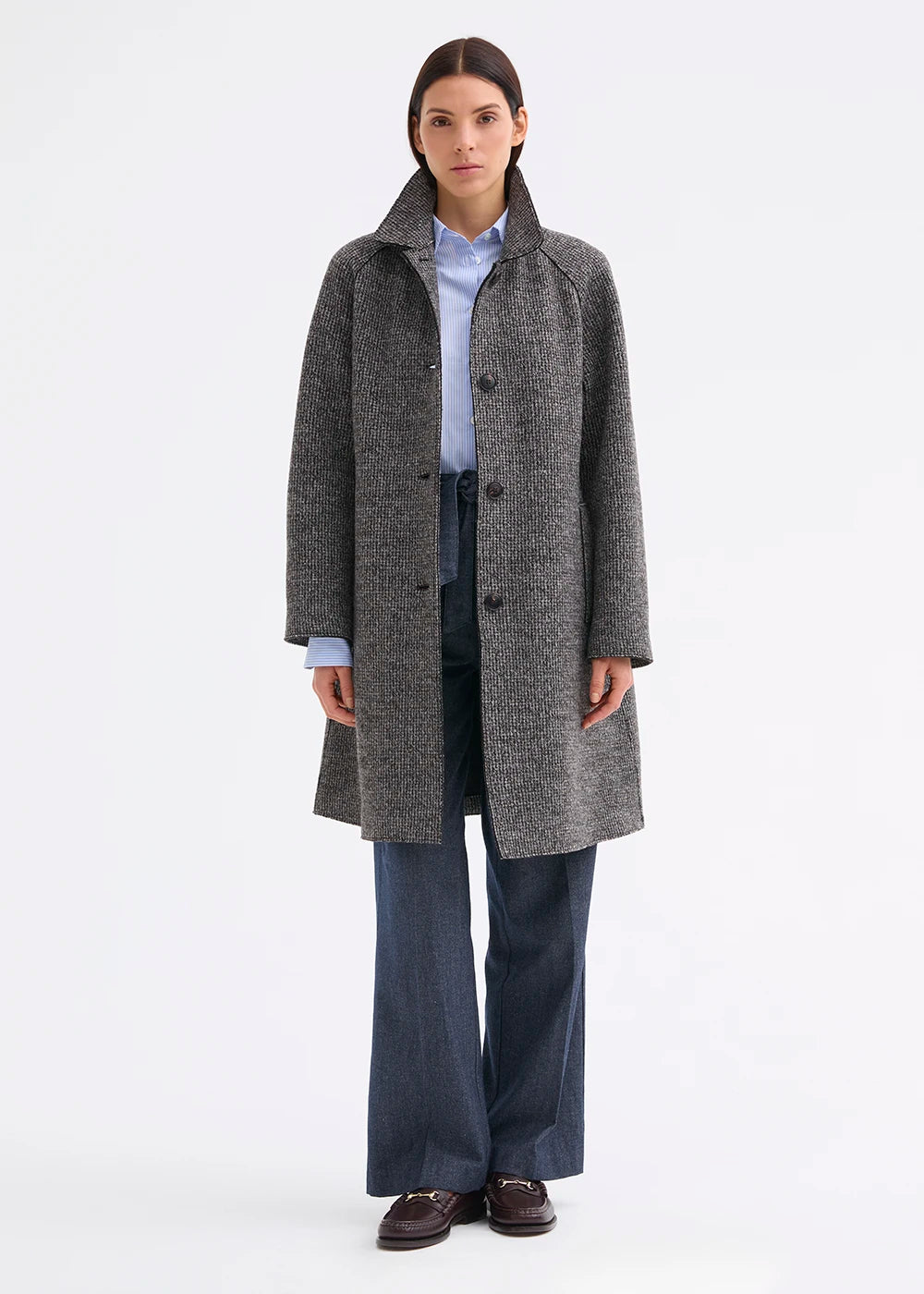 Rosso 35 Brown Felted Wool Coat with Raglan Sleeve 