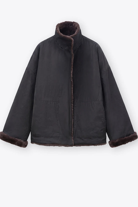 Rosso 35 Black Reversible Jacket with Faux Fur
