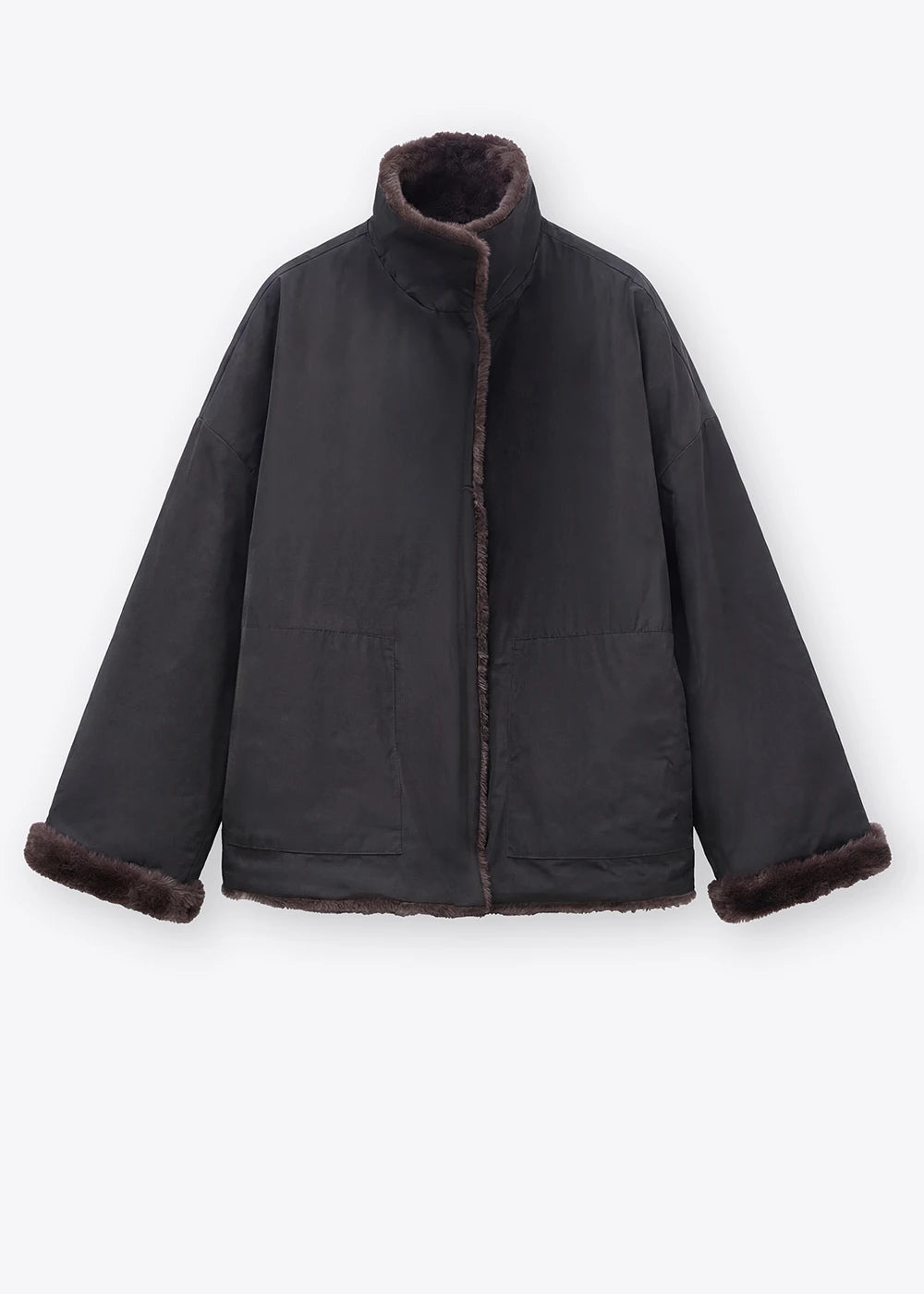 Rosso 35 Black Reversible Jacket with Faux Fur