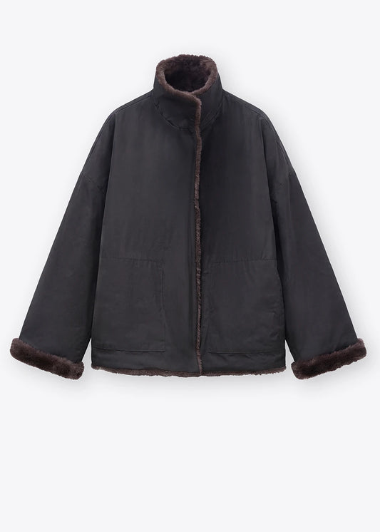 Rosso 35 Black Reversible Jacket with Faux Fur